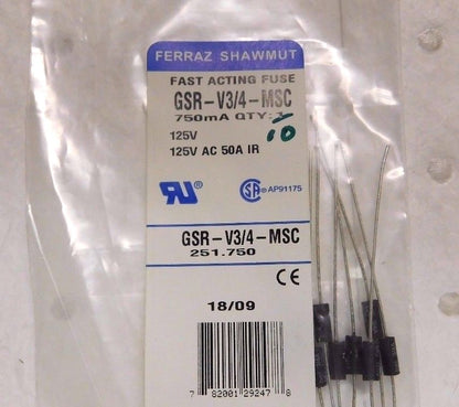 Ferraz Shawmut Fast Acting GP Fuse 125V 0.75A 10PK Lot of 11 #GSR-V3/4