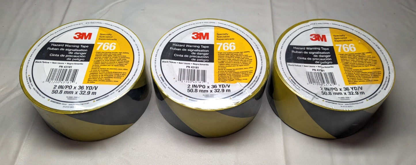 3M Warning Tape 766 Vinyl 2" x 108ft x 5 mil Thick  *QTY 3 Rolls (324')*   43181