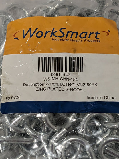 WorkSmart Zinc Plated S-Hook 2-1/8" Electrglvnz Qty 50 WS-MH-CHN-154