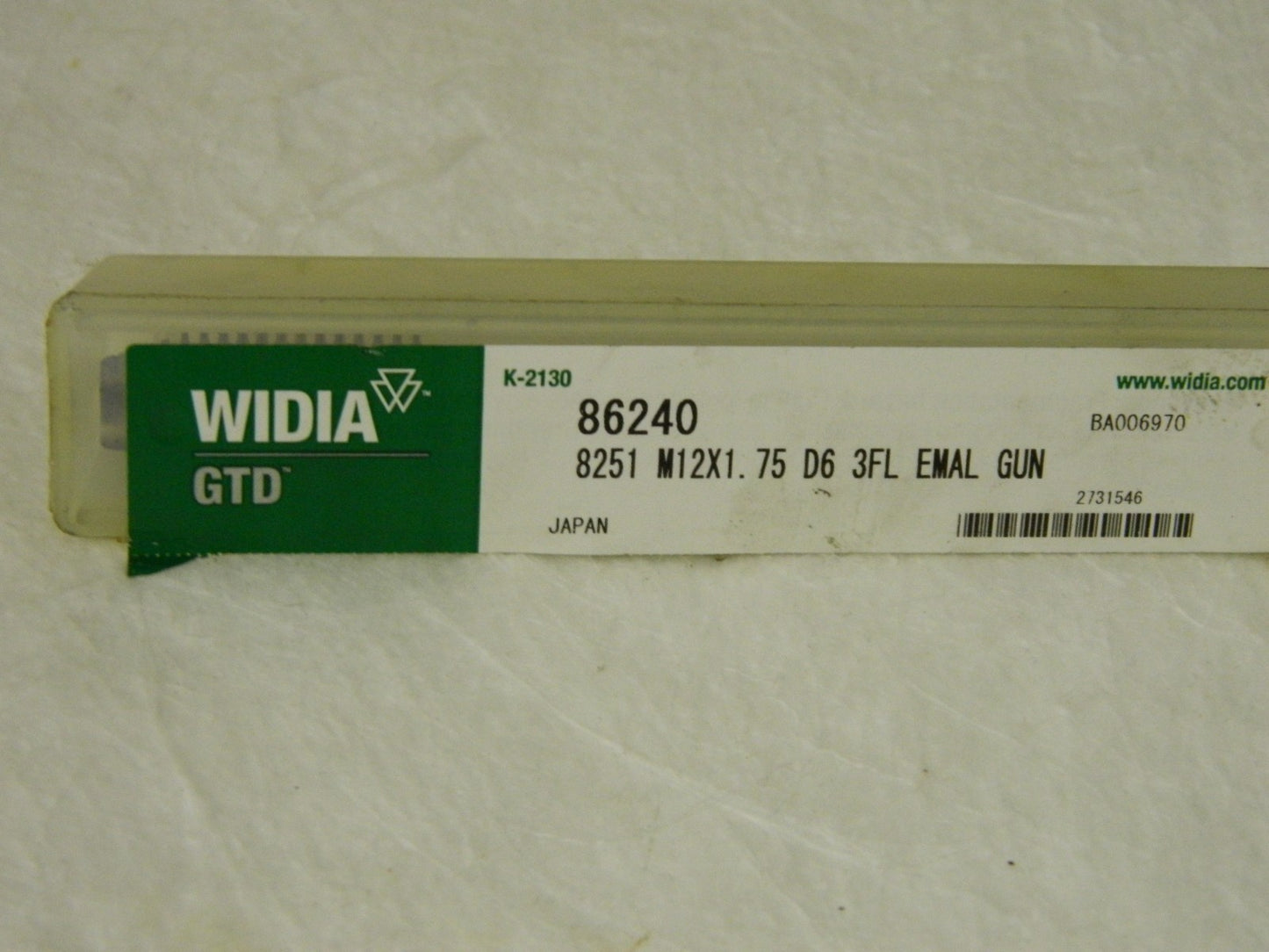 Widia GTD Plug Style M12 x 1.75" 3 Flute D6 Spiral Point Tap Model 86240