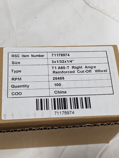 TRU-MAXX Cutoff Wheel: Type 1 (01/41), 3" X 1/32" X 1/4" Hole Qty