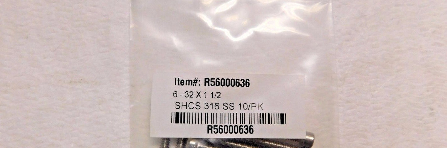 Socket Cap Screw #6"-32 UNC 1-1/2" LUH SS Lot of 10 Grade 316 R56000636