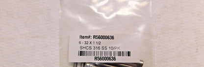 Socket Cap Screw #6"-32 UNC 1-1/2" LUH SS Lot of 10 Grade 316 R56000636