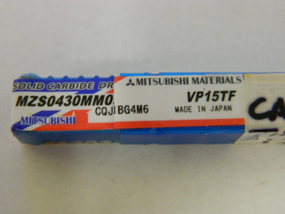 Mitsubishi Carbide Coolant Thru Drill MZS0430MM05 P15TF
