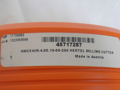 Hertel 4" Cut Diam Indexable Angle Face Mill Cutter  45717287