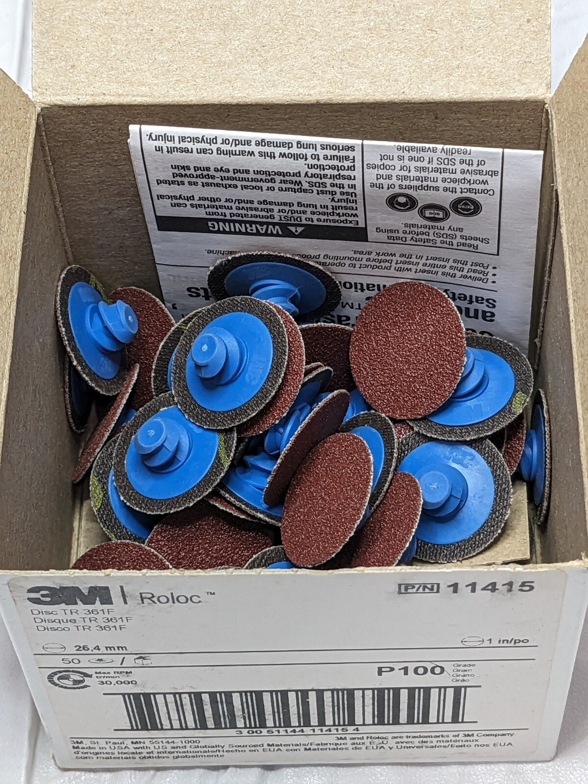 3M Quick-Change Disc: Roloc TR, 1" Dia, 100 Grit, AO, Coated Qty 50 7100044582