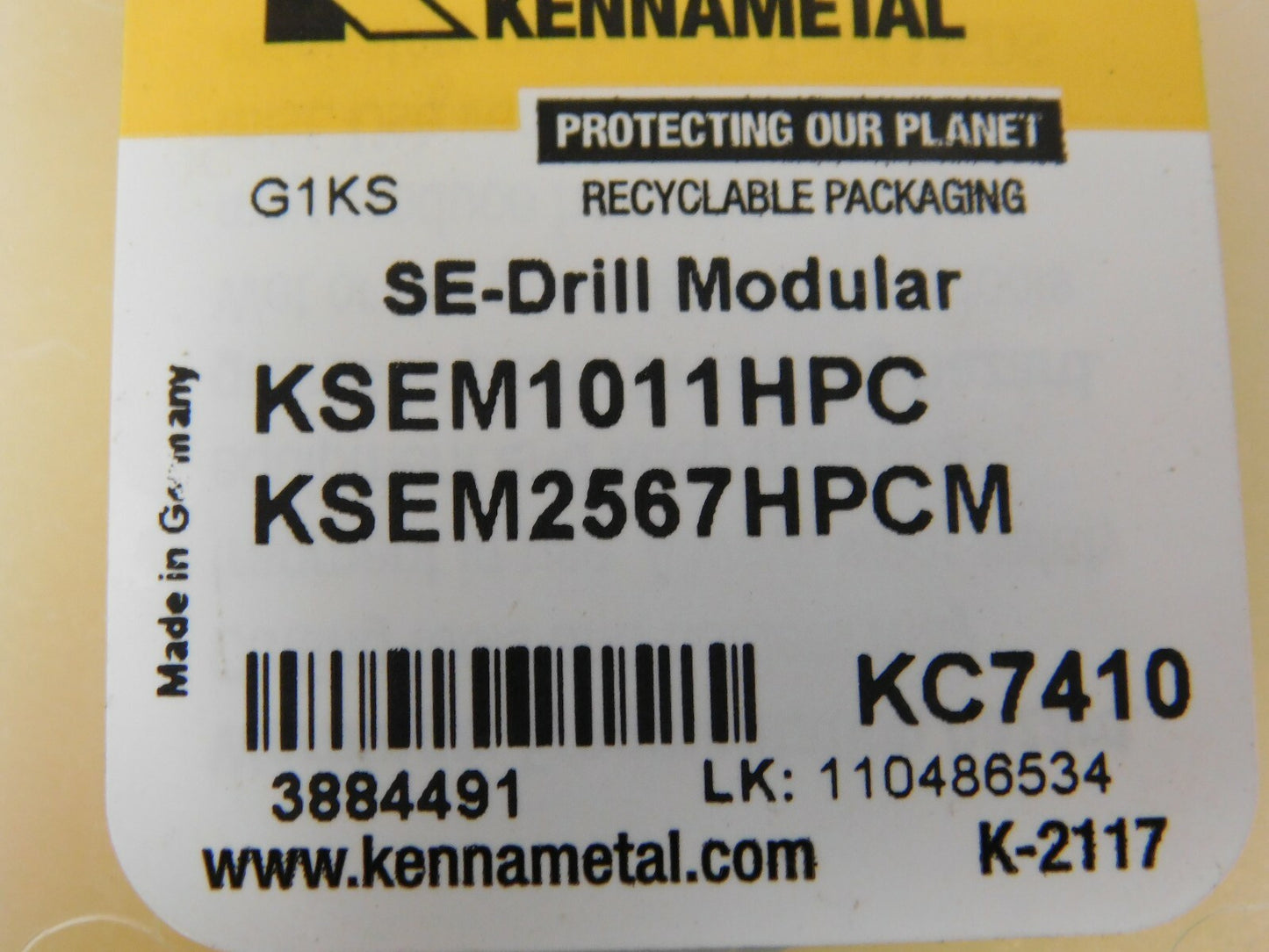 Kennametal Series KSEM  Grade KC7410 140° Replaceable Drill Tip 3579170