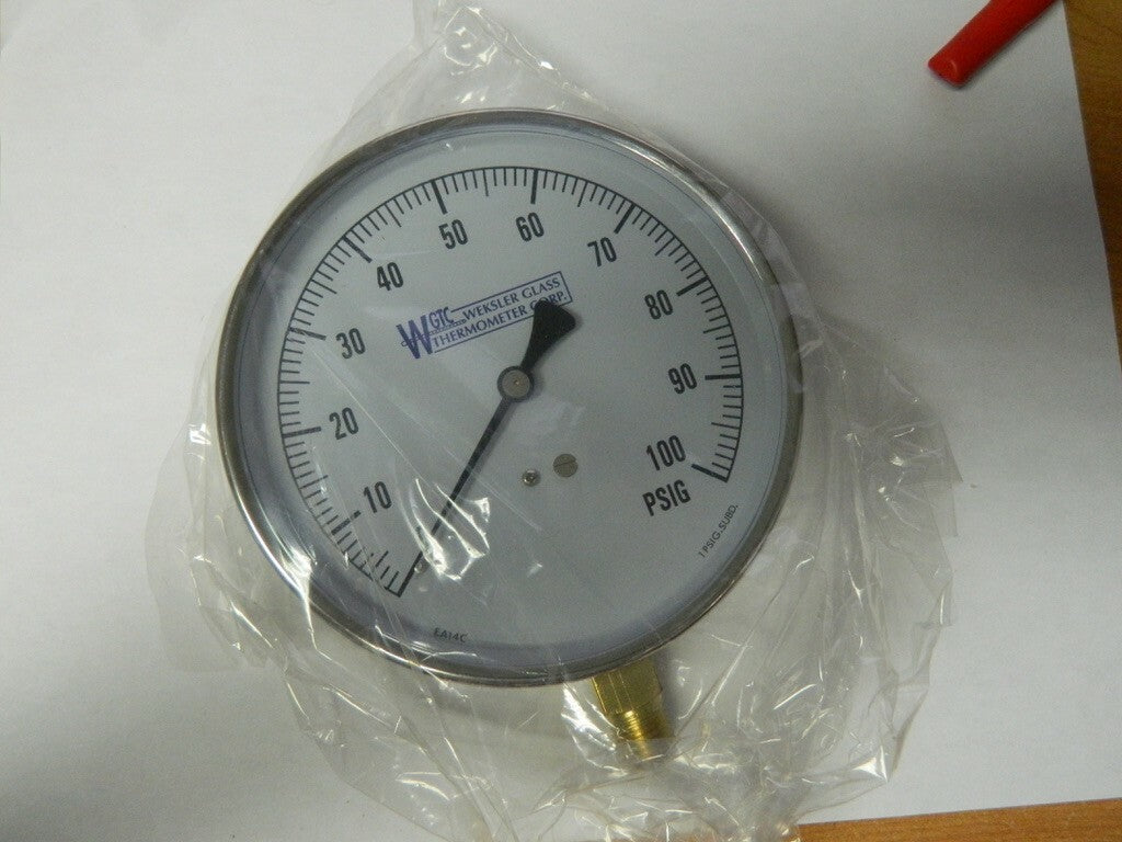 WGTC 4-1/2" Dial, 1/4 Thread, 0-15 Scale Range, Pressure Gauge