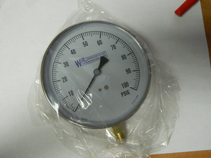 WGTC 4-1/2" Dial, 1/4 Thread, 0-15 Scale Range, Pressure Gauge