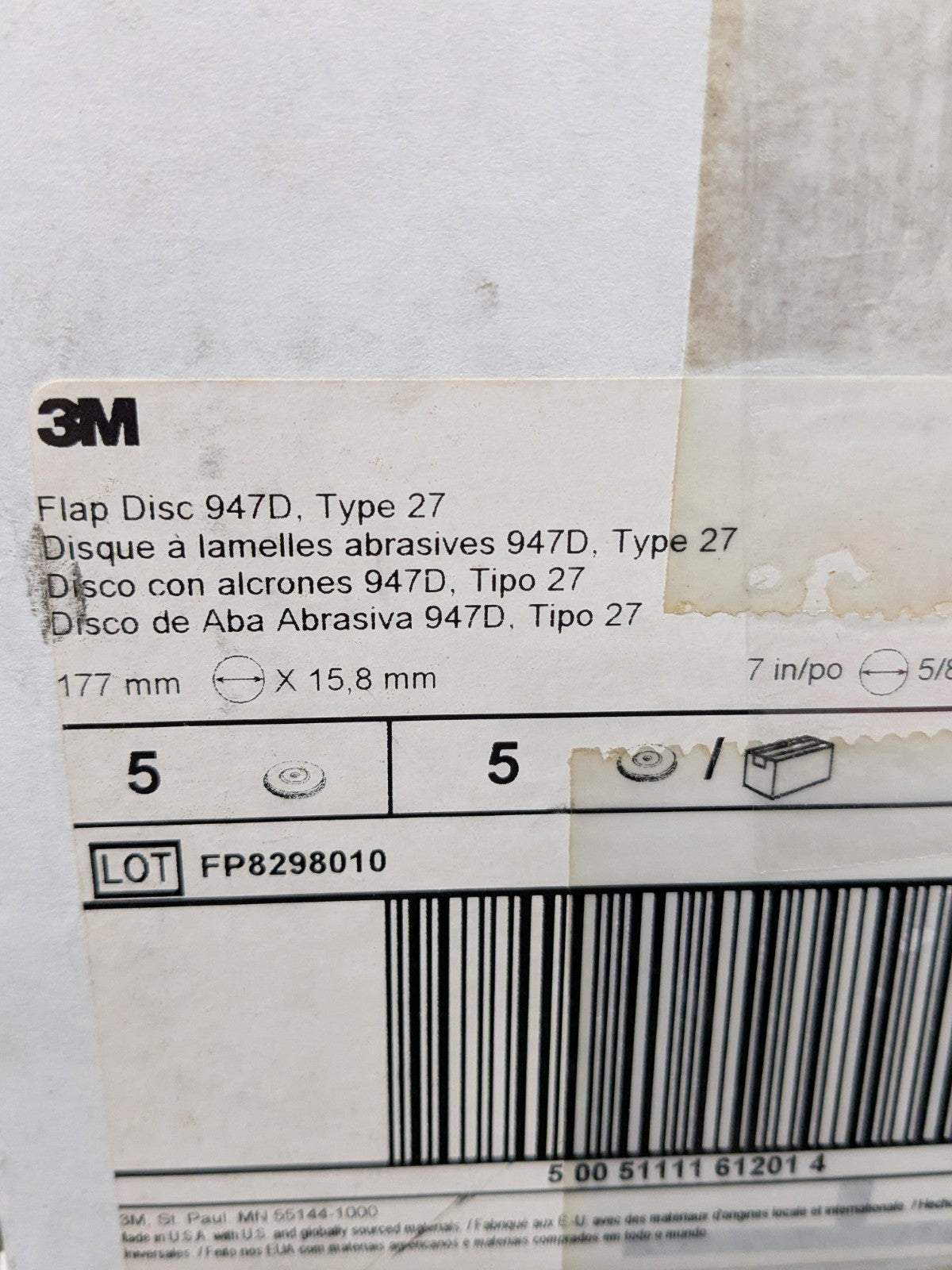 3M Flap Disc: 7" Dia, 80 Grit, Ceramic Alumina, Type 27 Box of 5 7000118486