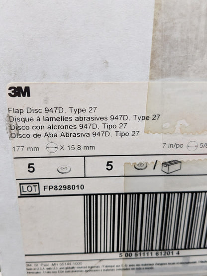 3M Flap Disc: 7" Dia, 80 Grit, Ceramic Alumina, Type 27 Box of 5 7000118486