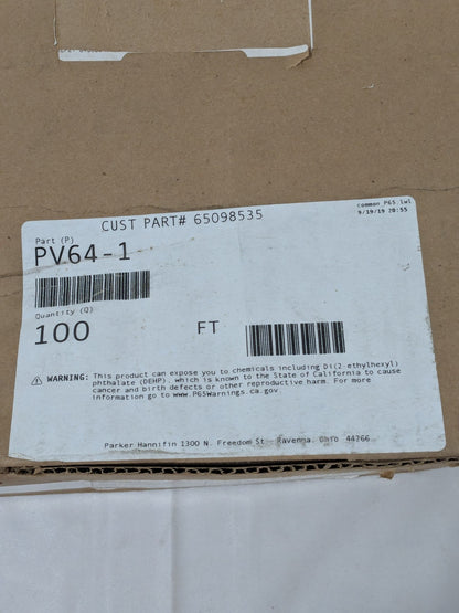 Parker Vinyl Tube 1/4" ID x 3/8" OD, 1/16" Wall Thickness, 100' Long PV64-1