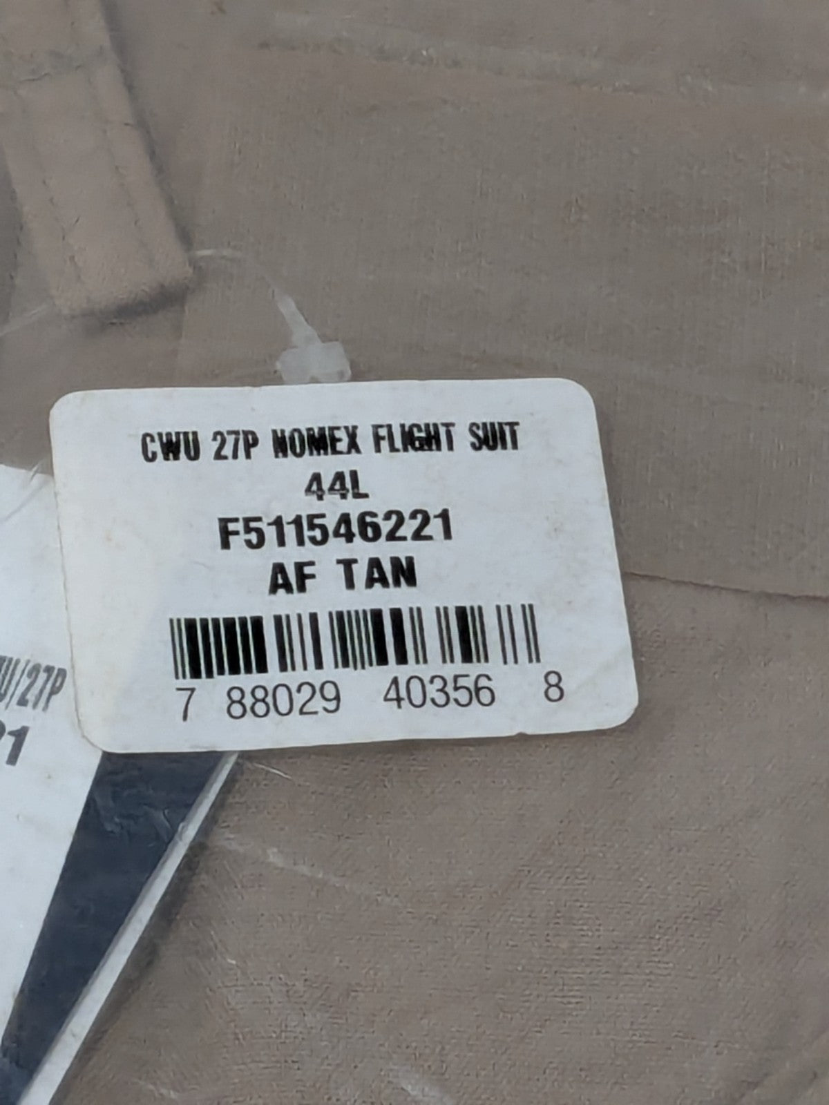 PROPPER Flight Suit Sz 44 Long, Tan, Zipper Closure, 6 Pocket F51154622144L
