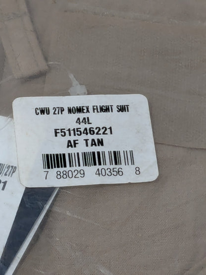 PROPPER Flight Suit Sz 44 Long, Tan, Zipper Closure, 6 Pocket F51154622144L