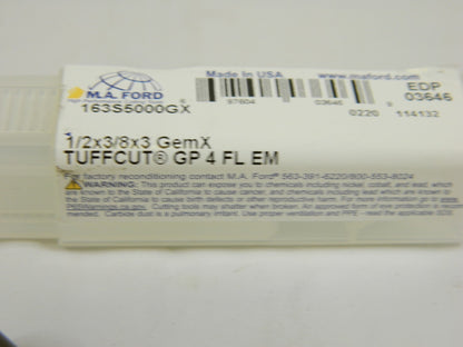 M.A. FORD SC Square End Mill 1/2 Dia, 3/8 LOC 3 OAL, 4 FL 1/2'' Shank