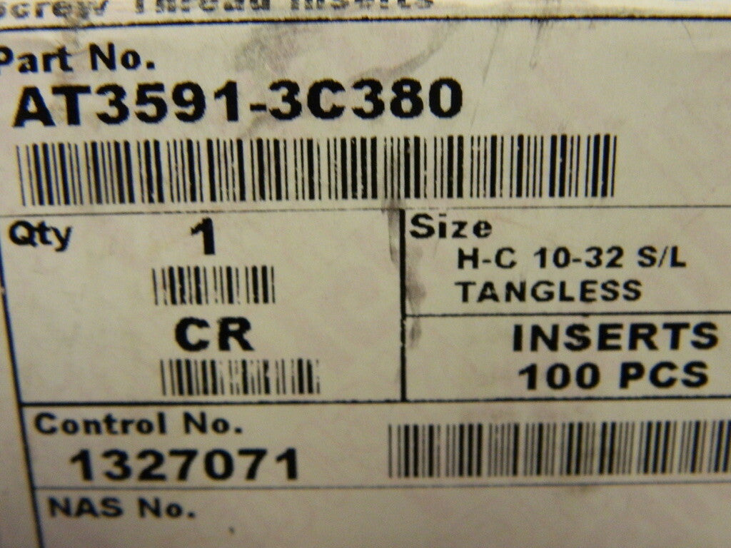 Heli-Coil Single Insert, #10-32 UNF, 2D,SS Screw Locking Insert QTY 100