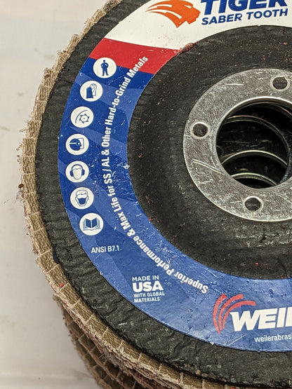 WEILER Flap Disc: 7/8" Hole, 40 Grit, Ceramic, Type 29 Qty 6 50101