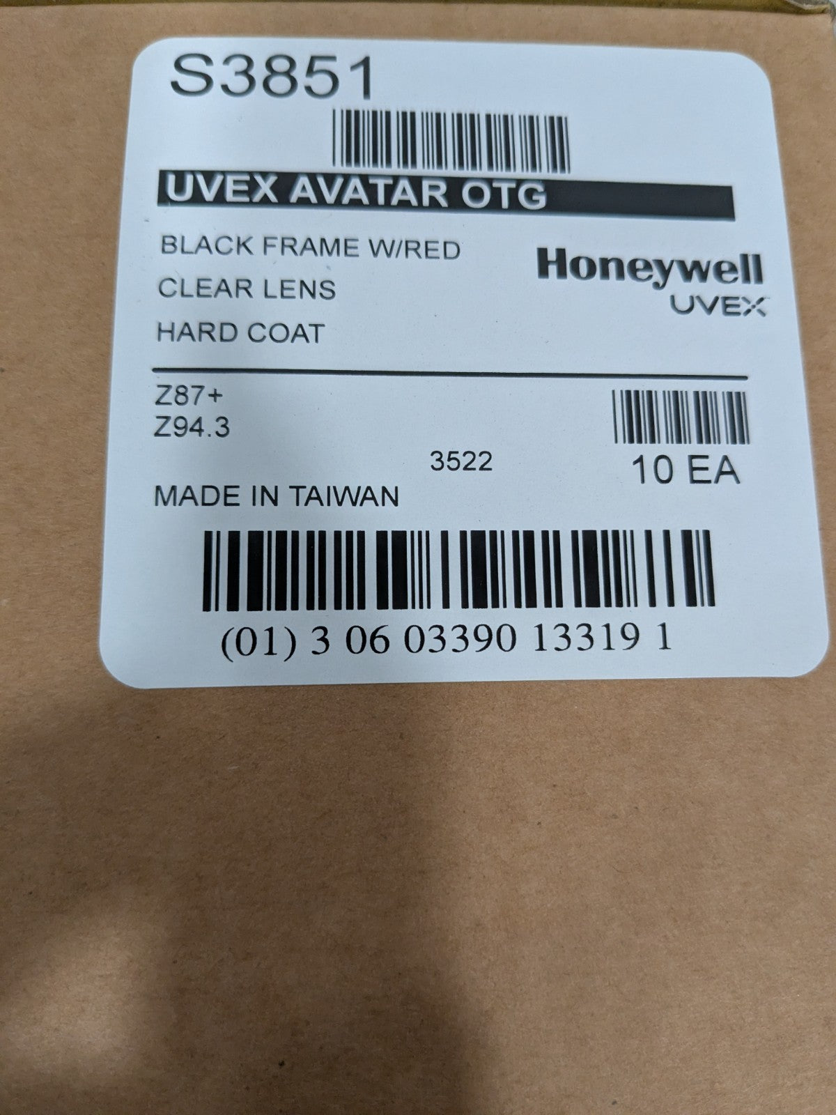Uvex Safety Glasses Scratch-Resistant, Polycarbonate, Full-Framed 10 Pairs S3851