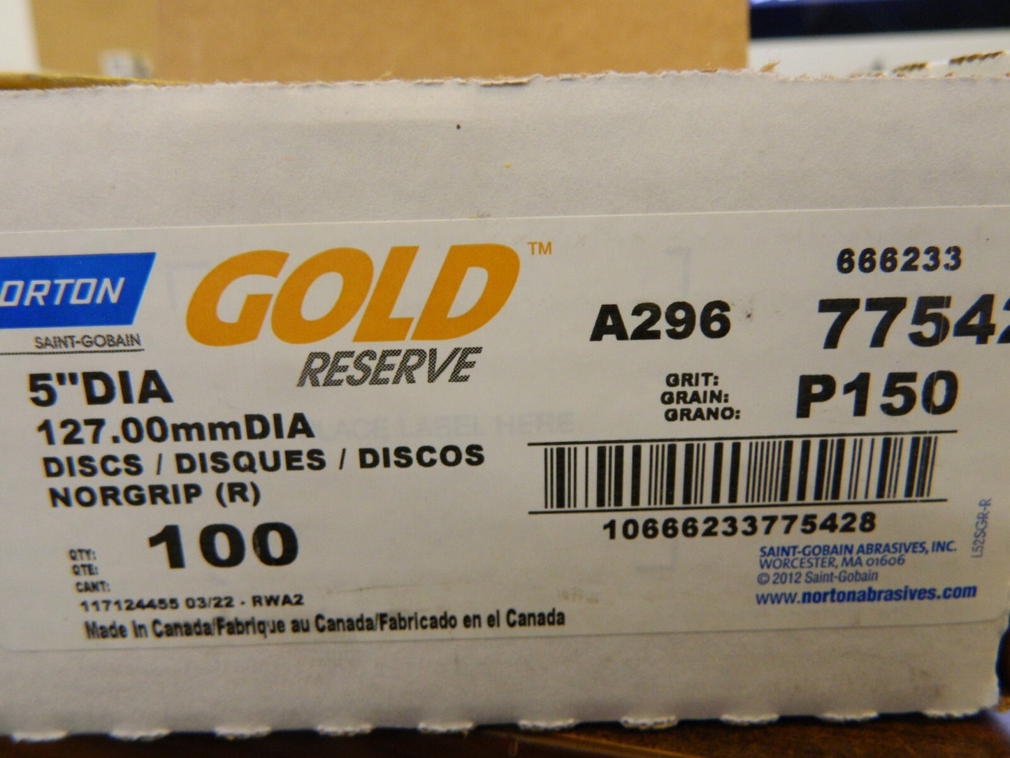 NORTON Hook & Loop Disc: 5" Disc Dia, 150 Grit, 400pk 66623377542