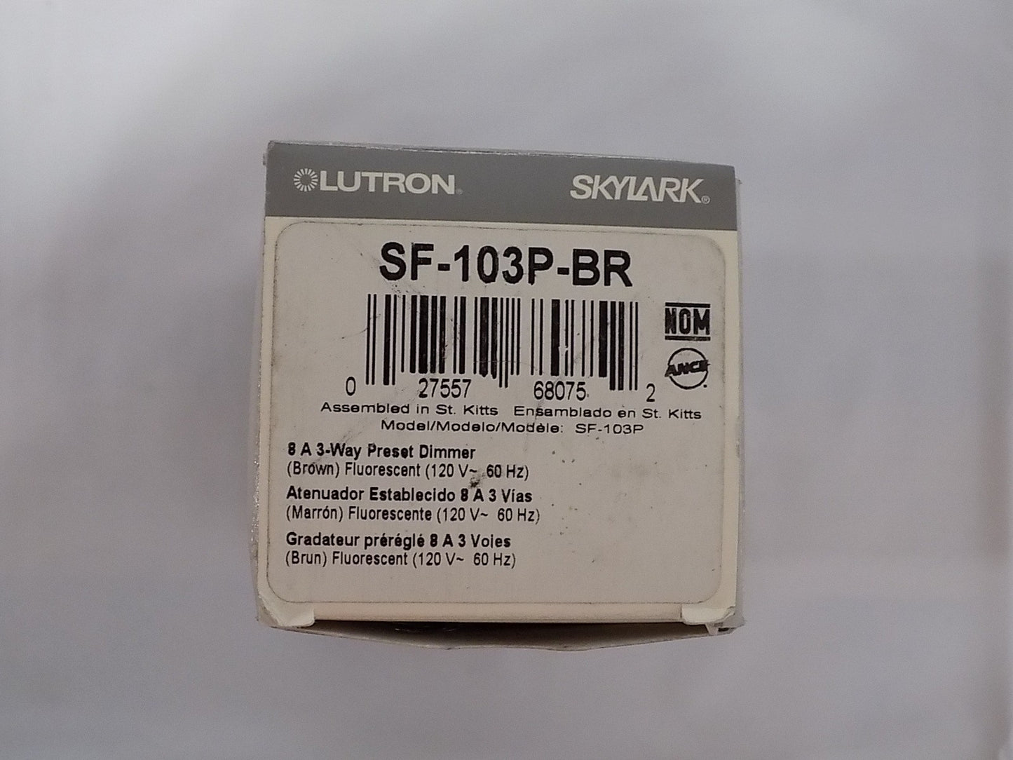 Lutron SF-103P-BR Skylark 1000W 3-Way Preset Dimmer w/Rocker Switch Brown