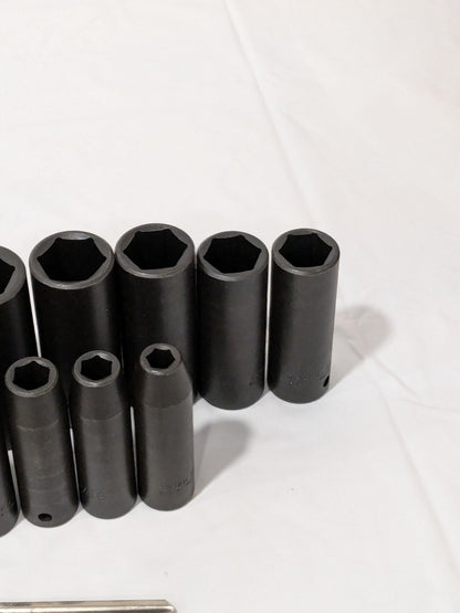 Proto Socket Set: Deep Impact, 15 Pc, 1/2" Drive, 3/8 to 1-1/4" J74114