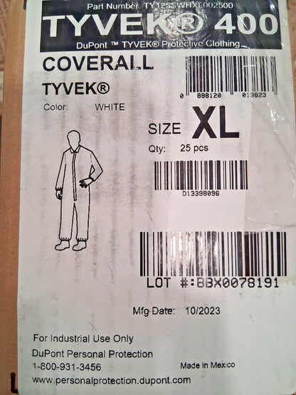 Dupont Particle Protection Disposable Coveralls 25PK Size XL TY125SWHXL002500