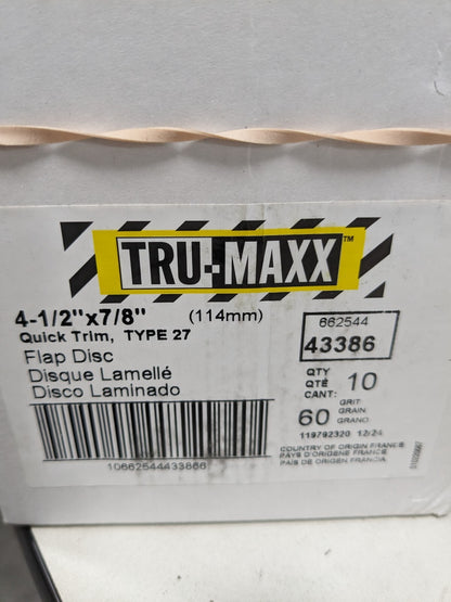 10pc Tru-Maxx Flap Discs: 4-1/2" Dia, 7/8" Hole, 60 Grit 66254443386