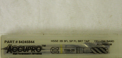 Accupro Spiral Flute Tap 7/16"-20 2B 3FL HSS-E Yellow Band QTY 2. 84245844