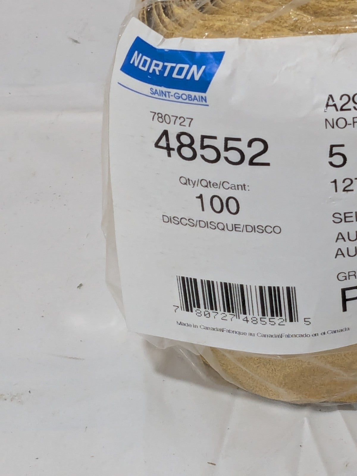 NORTON PSA Disc: 5" Disc Dia, 60 Grit, Aluminum Oxide 78072748552