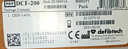 Defibtech Defibrillator Battery Pack DCF-200