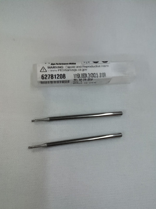 ACCUPRO Corner Radius End Mills: 1/16" Dia, 1.25" LOC, 3 Fl 14796237