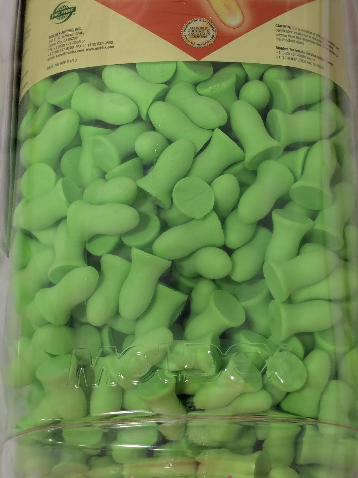 Moldex Earplug Dispenser Refill: 500Pr, Foam, Taper End Shape, 33dB 6645