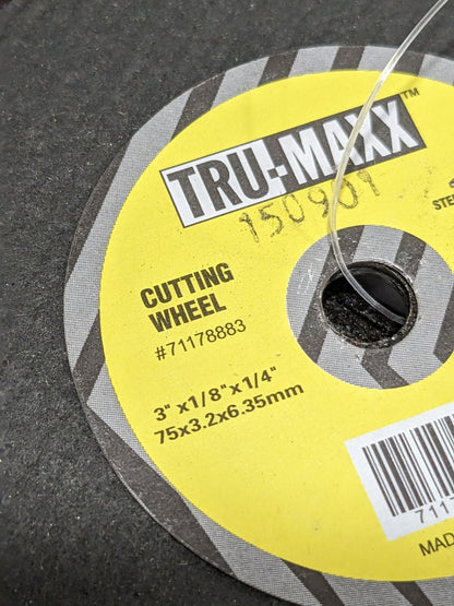 TRU-MAXX Cutoff Wheel: Type 1, 3" X 1/8" X 1/4" Qty 50 613150