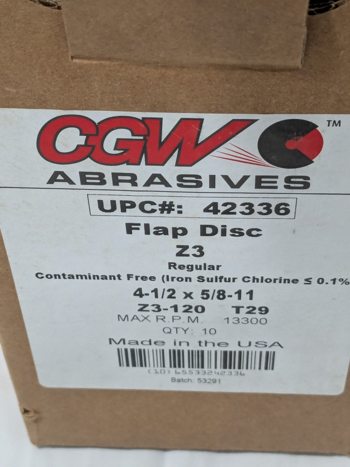CGW Flap Disc: 4-1/2" Dia, Zirconia Alumina, Type 29 Box of 5 42336