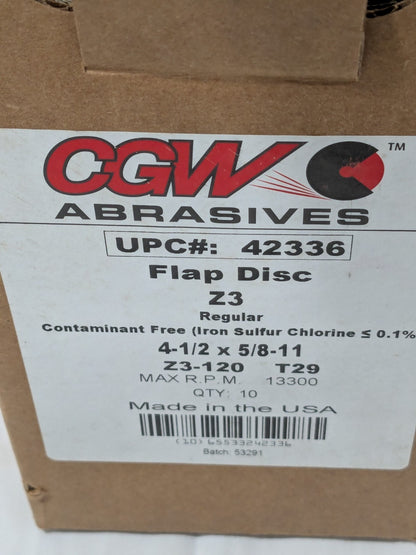 CGW Flap Disc: 4-1/2" Dia, Zirconia Alumina, Type 29 Box of 5 42336