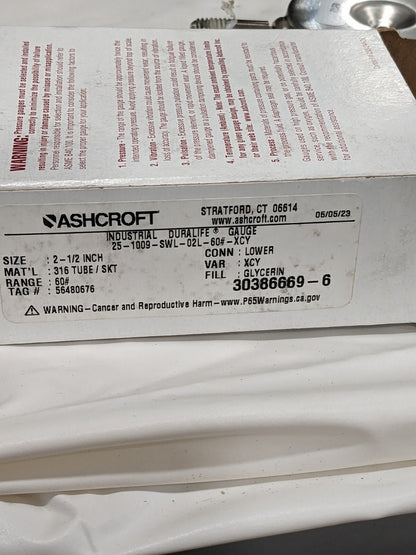 ASHCROFT Pressure Gauge: 2-1/2" Dial, 0 to 60 psi, 1/4" Thread 94475