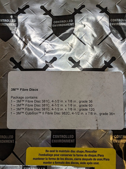 3M 4 Pc Sample Pack Fibre Discs 381C & 982C Qty 5 Kits 43174200