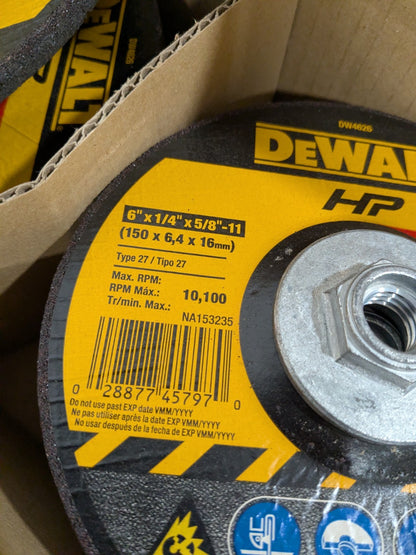 DeWALT Depressed-Center Wheel: 6" Dia, 1/4" Thick, 5/8-11 Hole Qty 10 DW4626