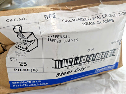 Thomas & Betts Galvanized Malleable Iron Beam Clamps 3/8" - 16 QTY 25 502