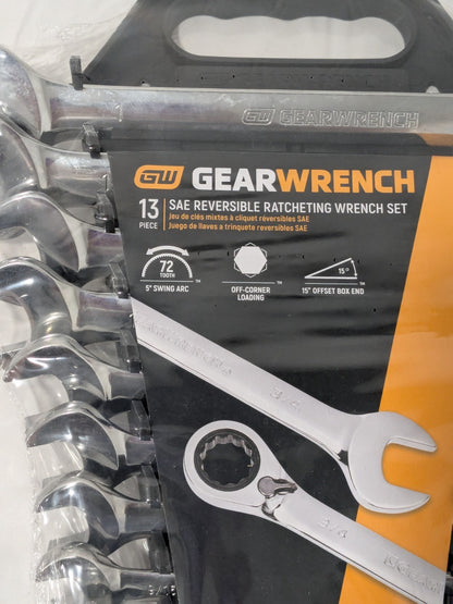 GEARWRENCH Combination Wrench Set: 13 Pc, 5/16 to 1" Wrench, 15º Angle 9509N