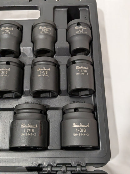 Blackhawk Socket Set: Impact Standard, 14 Pc, 3/4" Drive, 3/4 to 1-5/8" UW-2414S
