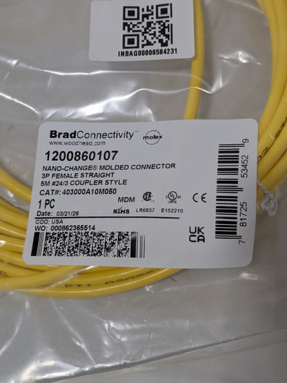 (4) Brad M8 Female Straight to Pigtail Cordset Sensor and Receptacle 3 Amp