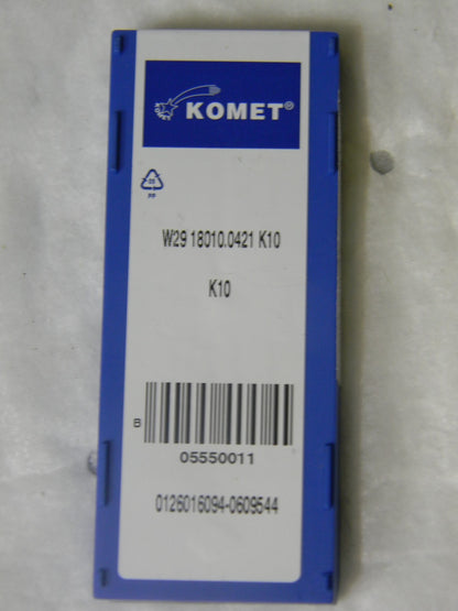 Komet Carbide Turning Inserts W29 18010.0421 Grade-K10 Box of 10 Box of 10