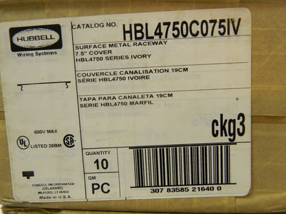 Hubbell Rectangular Raceway Cover 10 Pack HBL4750C075IV