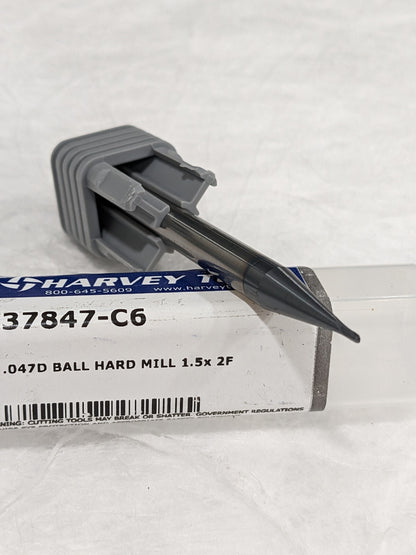 HARVEY TOOL Ball End Mill: 3/64" Dia, 0.0380" LOC, 2 Flute 37847-C6