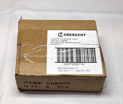 CRESCENT Hex Bit Socket 3/8" Drive 3/8" Hex CHBS6N  **6 PACK**