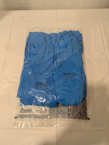(12)Ansell Chemical Resistant Gloves, Nitrile, Full, Gauntlet, Blue, Sz 8 58-010