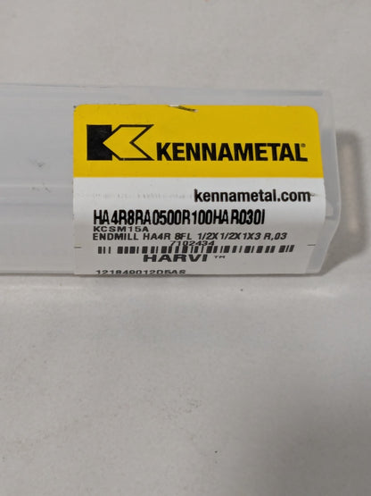 Kennametal Corner Radius End Mill: 1/2" Dia, 1" LOC, 8 FL 7102434