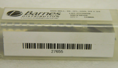 Barnes End Mill 3/4" X 3/4" 2FL HSS Single Right Hand 27655
