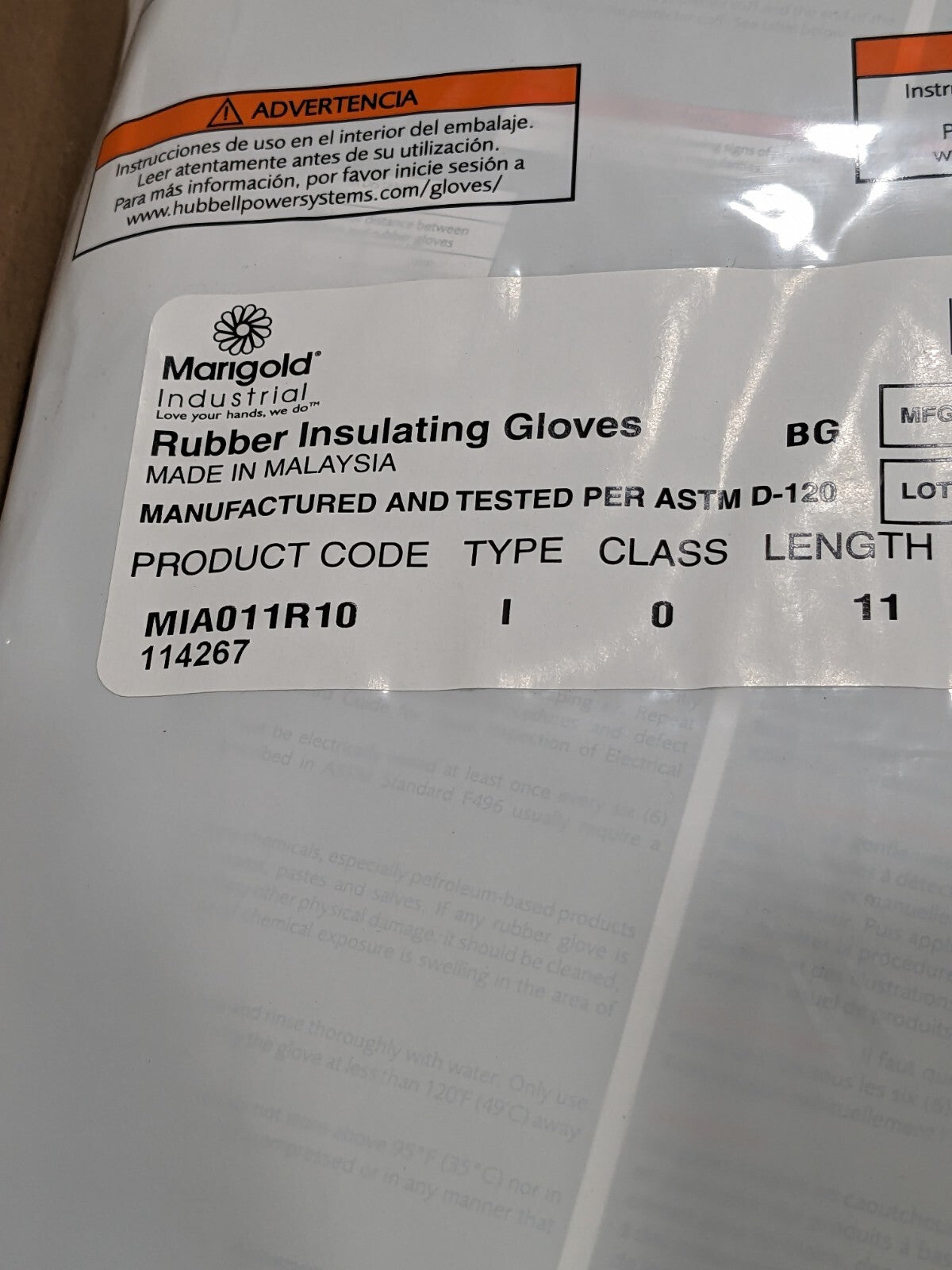Marigold Rubber Class 0 Low Voltage Insulating Linesmens Glove Sz 10 MIA011R10